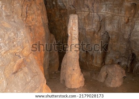 Photography inside a cave. Limestones, iron .