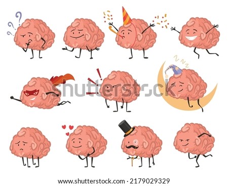Brain character emotion. Intelligence emoji slipping loving or smiling illustration. Cute hero brain emoji isolated on white background. Funny cartoon emoticons