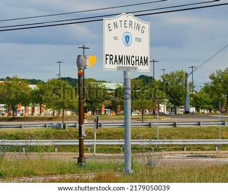 Framingham Town entering sign MA USA