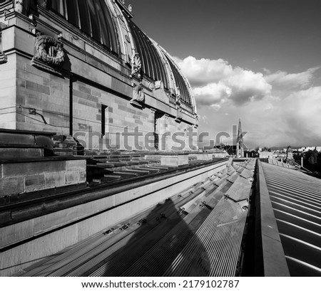 Roofs of the city of Strasbourg. Library building. St Paul's Cathedral. View overlooking the town.