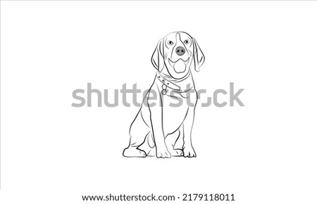Vector black and white illustration of a sitting dog isolated on a white background.
