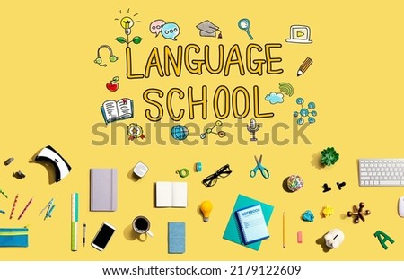 Language school with collection of electronic gadgets and office supplies