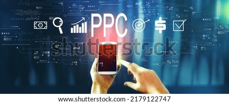 PPC - Pay per click concept with person using a smartphone