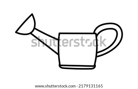 Watering can side view hand drawn outline vector illustration. Isolated on white background