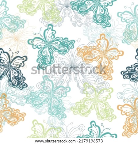 Multicolored butterflies, realistic style isolated on white background.  Trendy animal motif wallpaper. 