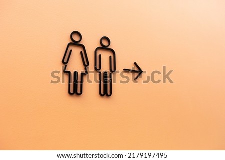 Men and women WC signs for restroom on brown wall.