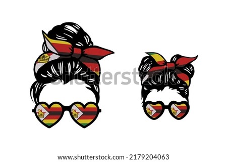 Family clip art in colors of national flag on white background. Zimbabwe
