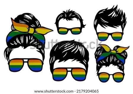 Family clip art set in colors of LGBT flag on white background