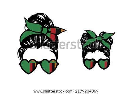 Family clip art in colors of national flag on white background. Zambia