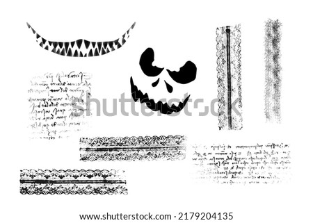 Scary night brushes. Different silhouettes. Halloween clip art on white background