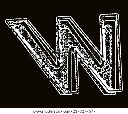 Vector rough letter on black background.Grunge art font.