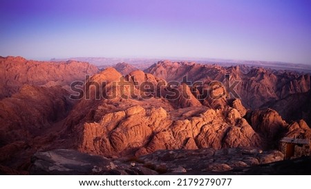 Sunrise view from Mount Sinai. Egypt 2020 Royalty-Free Stock Photo #2179279077