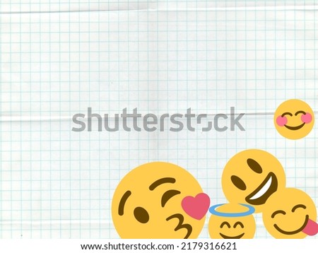 Striped paper background with some yellow emoticons or emojis at the bottom