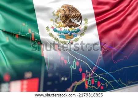 economic crisis in mexico, mexican flag on economic graphs.