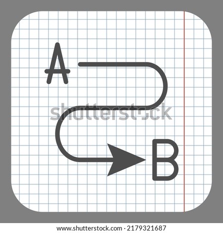 Route simple icon vector. Flat design. On graph paper. Grey background.ai
