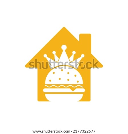 Burger king home shape concept vector logo design. Burger with crown icon logo concept.	
