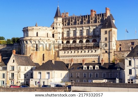 Castle d’Amboise in Loire Valley, France. French medieval chateau is landmark of Amboise city and its outskirts. Scenery of royal castle and old houses in Amboise town. UNESCO World Heritage Site. Royalty-Free Stock Photo #2179332057