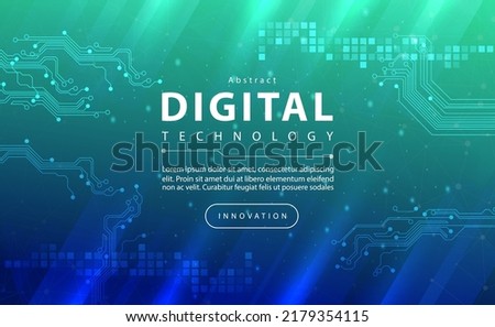 Digital technology banner green blue background concept with technology light effect, abstract tech, innovation future data, internet network, Ai big data, lines dots connection, illustration vector Royalty-Free Stock Photo #2179354115