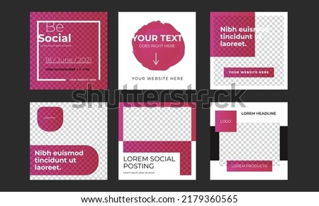 Business social media layout set, instagram and facebook templates, elegant graphic banners, minimalist square posts, editable design for multipurpose use, universal vectors for company advertising