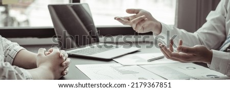 Brainstorm team, Marketers and financial accountants are discussing and analyzing charts to plan strategies to meet customer needs, Business data graph, Team meetings or business consulting. Royalty-Free Stock Photo #2179367851