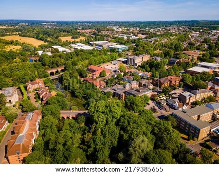 The aaerial ciew of Leatherhead, a town in the Mole Valley District of Surrey, England