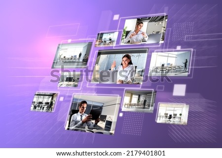 Creative digital picture gallery on background. Photo album and media technology concept