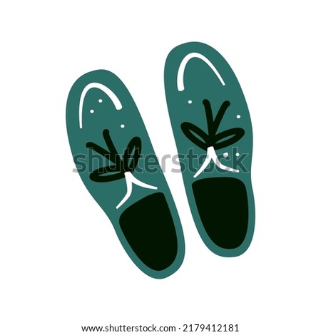 Travel stuff. Vacation, holiday. Things for the traveler. Shoes on top. Sneakers, boots. Colored flat vector illustration of stylish footgear isolated