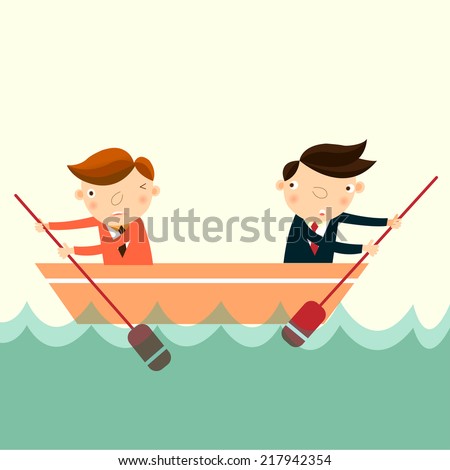 Business team oar a boat for high wave,vector,illustration.