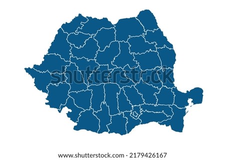 Romania Map blue Color on White Backgound