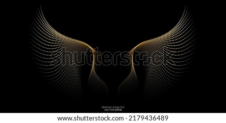Abstract symmetry bird wings dots line pattern luxury gold light isolated on black background. Vector illustration.