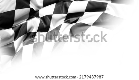 Checkered black and white racing flag on white background Royalty-Free Stock Photo #2179437987