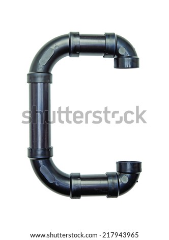 The letter C created out of multiple pieces of plastic drain pipe.