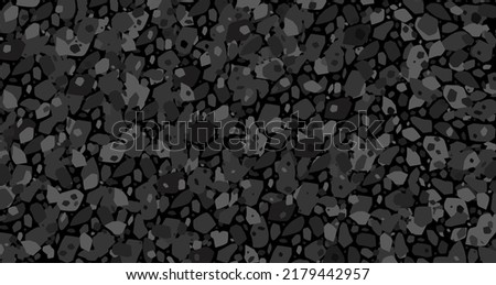 Black asphalt vector texture. Bitumen gray pattern. Road grainy shape. Street close up background. Tarmac surface macro view. Highway grit material. Seamless stone floor. Dark concrete gravel Royalty-Free Stock Photo #2179442957