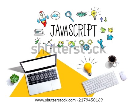 Java Script theme with computers and a light bulb