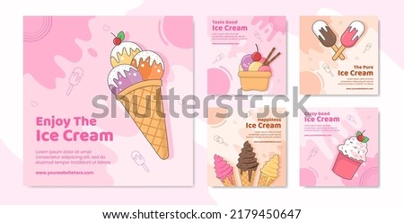 Ice Cream Social Media Post Template Flat Cartoon Background Vector Illustration Royalty-Free Stock Photo #2179450647