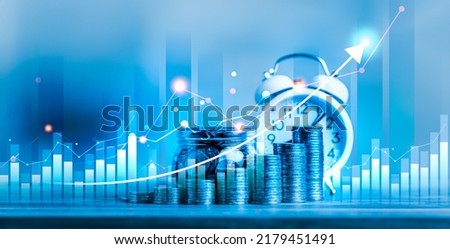 Money Coin stack with growing graph. Business, Financial and investment success concept Royalty-Free Stock Photo #2179451491
