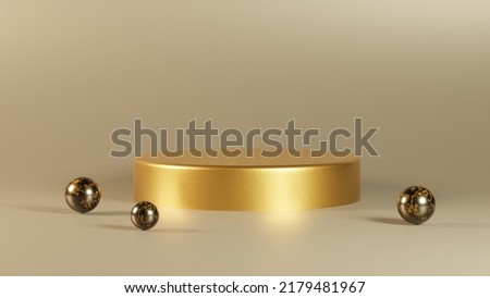 Golden luxury pedestal for product display, luxury cylinder blank stage, 3D Render