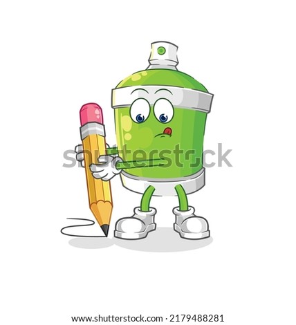 the spray paint write with pencil. cartoon mascot vector