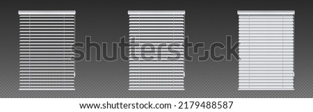 Window venetian blinds, jalousie curtains isolated on transparent background. Vector realistic set of white plastic louver shades for house or office interior Royalty-Free Stock Photo #2179488587