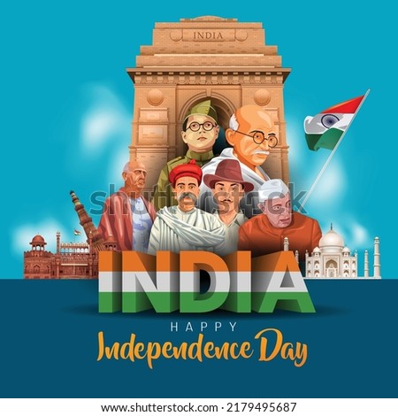 happy independence day India. freedom fighters with India gate vector illustration design	 Royalty-Free Stock Photo #2179495687