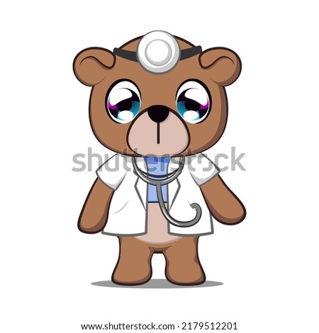 vector illustration of cute bear cartoon mascot being doctor