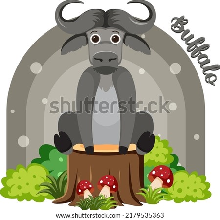 Cute buffalo in cartoon flat style illustration