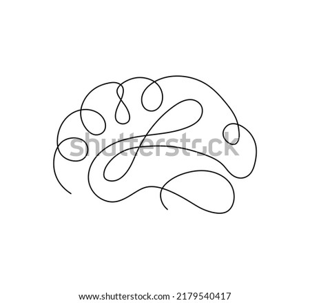 Vector isolated human brains colorless black and white one line single line graphic art drawing