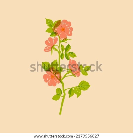 Wild rose. Colorful cute screen printing effect. Riso print effect. Vector illustration. Graphic element  for fabric, textile, clothing, wrapping paper, wallpaper Royalty-Free Stock Photo #2179556827