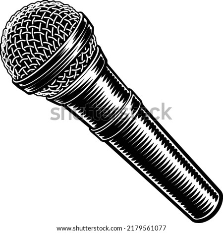 Microphone or mic in a vintage intaglio woodcut engraved or retro propaganda style