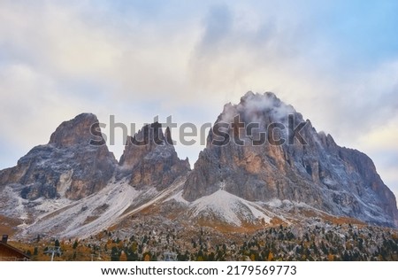 Gorgeous morning scene in Compaccio village and bright larchs. Location place Dolomiti alps, Seiser Alm or Alpe di Siusi, South Tyrol, Italy, Europe. Discover the beauty of earth.