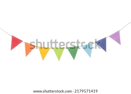 Festive bunting flags isolated on white Royalty-Free Stock Photo #2179571419