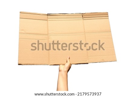 A cardboard Signs empty held by a hand on withe background