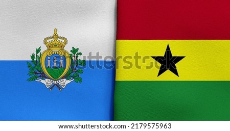 Flag of San Marino and Ghana - 3D illustration. Two Flag Together - Fabric Texture