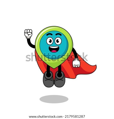 location symbol cartoon with flying superhero , character design